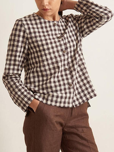 Collarless Checkered Shirt Patrah