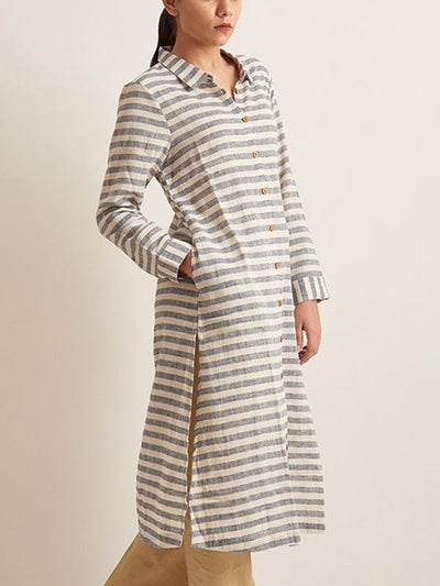 Striped Shirt Tunic Offwhite and Grey Patrah