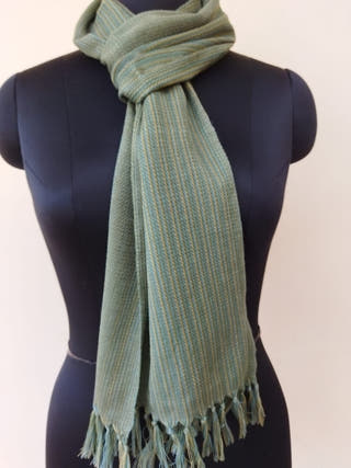 Hand-woven Woollen Scarf Pure Merino Wool Green Grey Kilmora