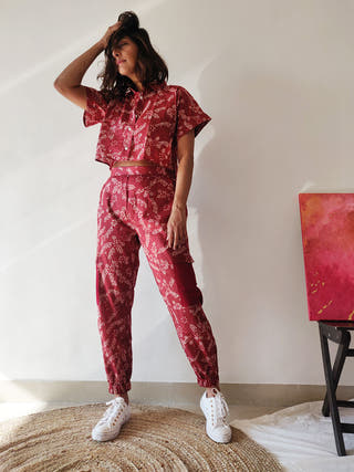 TROPICAL SUMMER Plum Joggers Maroon Why So Blue