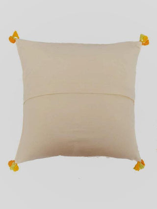 Centre Stripe Embroidered Cushion Cover Natural and Yellow Rangsutra