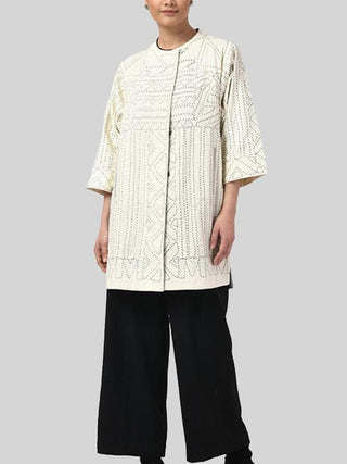  Longline Applique Jacket White by Rangsutra sold by Flourish