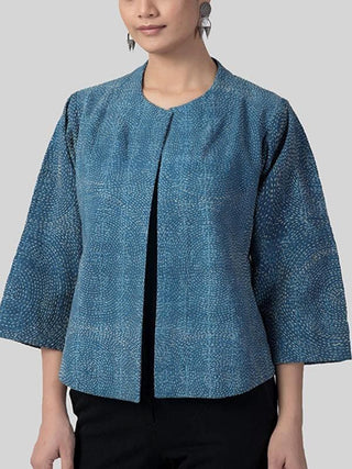  Kantha Short Jacket Indigo by Rangsutra sold by Flourish