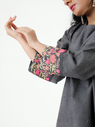 GULNAR Hand Embroidered Long Tunic Grey Rangsutra