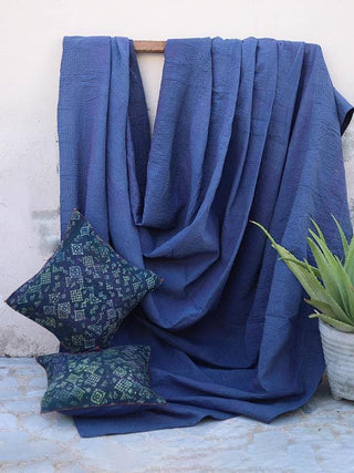  Embroidered Cotton Gudri Bedcover Blue by Sadhna sold by Flourish