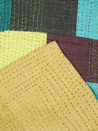  Tanka Embroidered Gudri Bedcover Yellow And Blue by Sadhna sold by Flourish