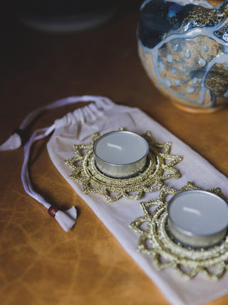 Silver Handmade Tea Lights Diya Place Mats by Samoolam sold by Flourish
