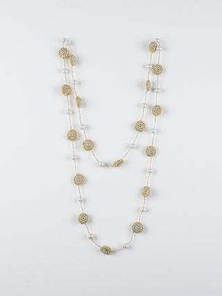 Handmade Nakshatra Pearl & Coins Necklace Metallic Gold Samoolam