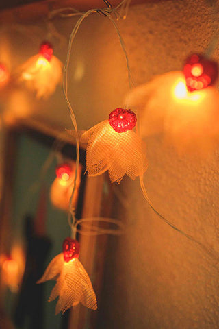 Handmade LED String Lights Pink Rose with Hearts Samoolam