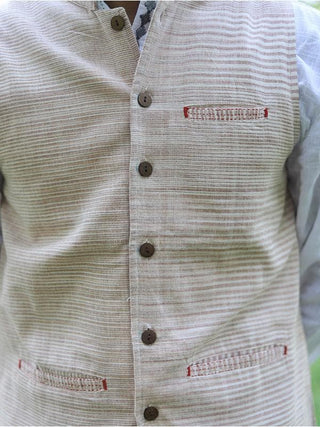 Khadi Kantha Embroidered Jacket Beige Sadhna