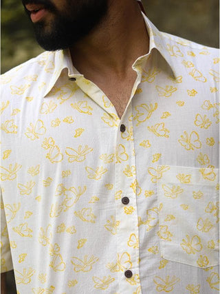 Block Printed Shirt White and Yellow Sadhna