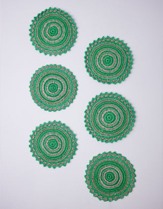Samoolam Handmade Crochet Table Coasters Set ~ Green Samoolam
