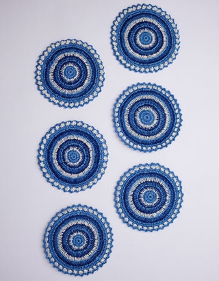 Samoolam Handmade Crochet Table Coasters Set ~ Blue Samoolam