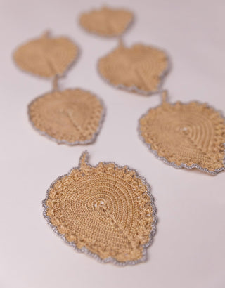 Samoolam Handmade Crochet Ziba Leaf Coasters  ~  Silver Beige Samoolam
