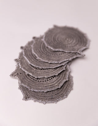 Samoolam Handmade Crochet Ziba Round Coasters  ~  Silver Charcoal Samoolam