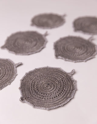 Samoolam Handmade Crochet Ziba Round Coasters  ~  Silver Charcoal Samoolam