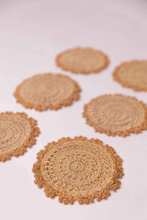 Samoolam Handmade Crochet Ziba Round Coasters ~ Copper Beige