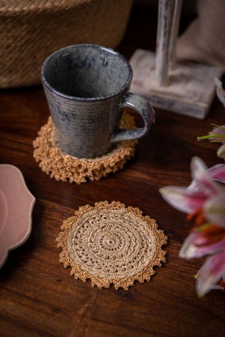 Samoolam Handmade Crochet Ziba Round Coasters  ~  Copper Beige Samoolam