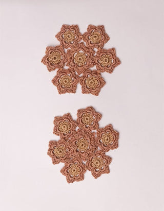 Samoolam Handmade Crochet Ziba Floral Coasters  ~  Rust Beige Samoolam