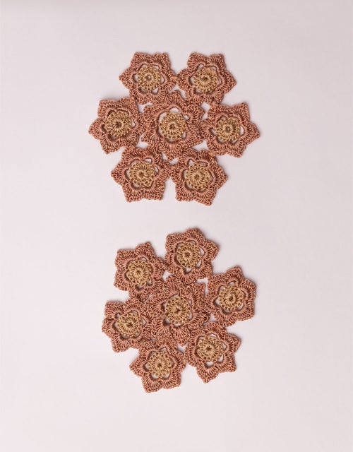 Handmade Crochet Ziba Floral Coasters Rust Beige
