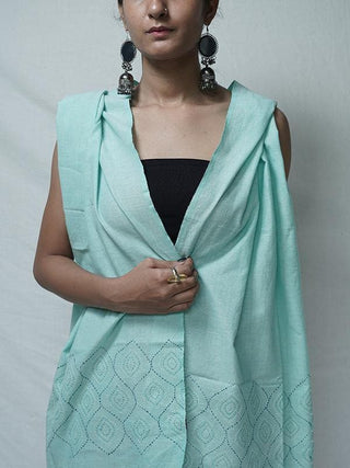  Applique Cotton Stole Teal by Sadhna sold by Flourish