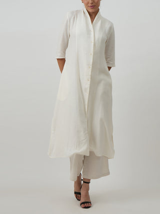 Drape Neck Long Linen Shirt Soft White Saltpetre