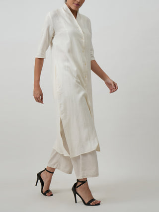 Drape Neck Long Linen Shirt Soft White Saltpetre