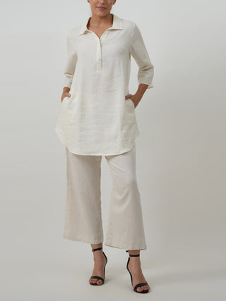 Linen Skipper Collar Tunic Soft White Saltpetre