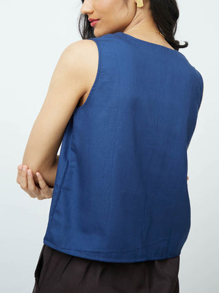 SHELL V-Neck Top Indigo Saltpetre