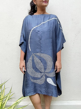  Batik Hand Printed Mid Length Kaftan Steel Grey by Sasha sold by Flourish
