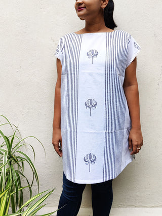 Cap Sleeve Hand Printed Top White and Grey by Sasha sold by Flourish