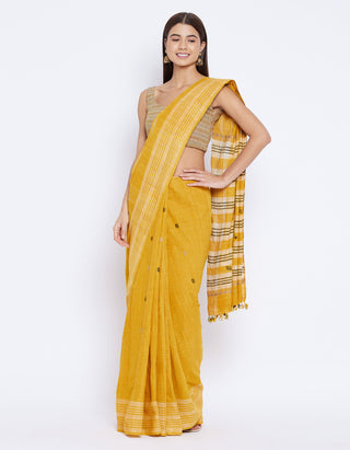 Peace Silk Turmeric Dyed Saree Yellow Arras