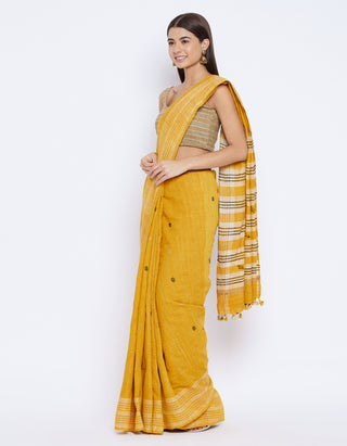 Peace Silk Turmeric Dyed Saree Yellow Arras