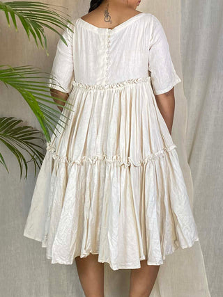 GIRASOL Natural Cotton Dress Off-White Sepia Stories