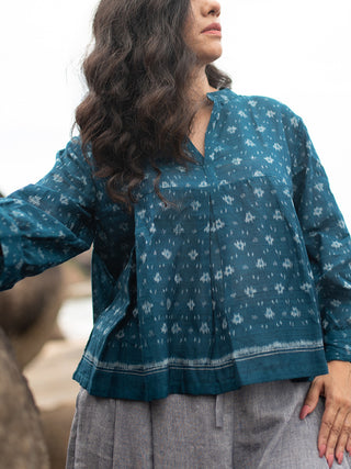 LIMA ikat Weave Top Teal Sepia Stories