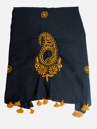 Chikankari Embroidered Cotton Stole Black Samuday Crafts