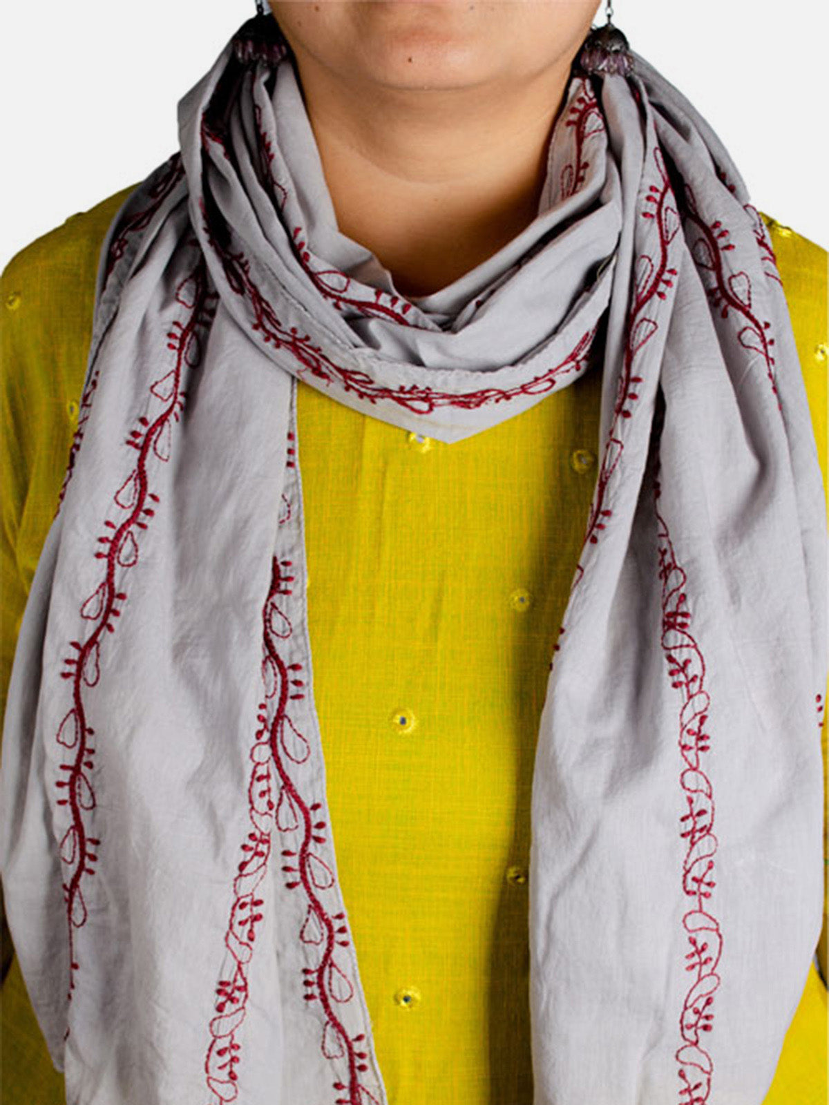 Chikankari Embroidered Cotton Stole White