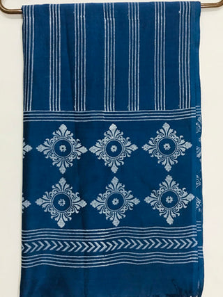 Block Printed  Silk Dupatta Blue Colour Samuday Crafts