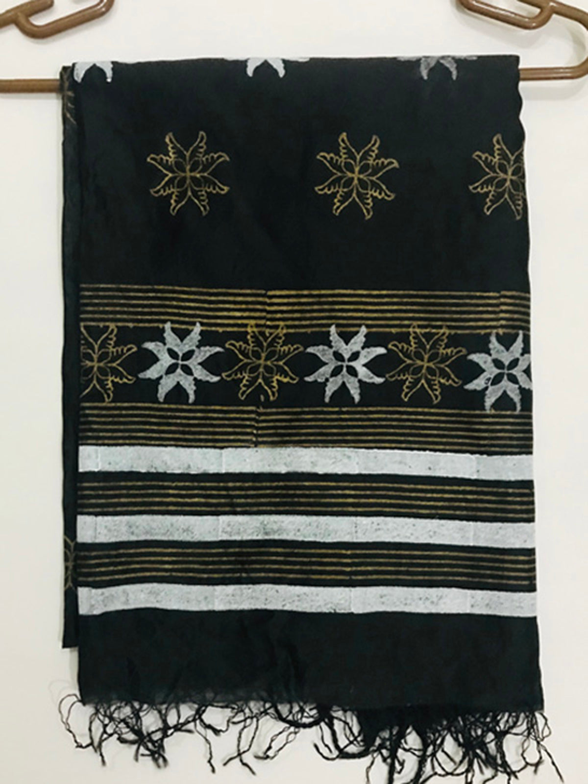 Block Printed Silk Dupatta Brown Colour