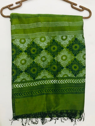 Block Printed  Silk Dupatta Green Colour Samuday Crafts