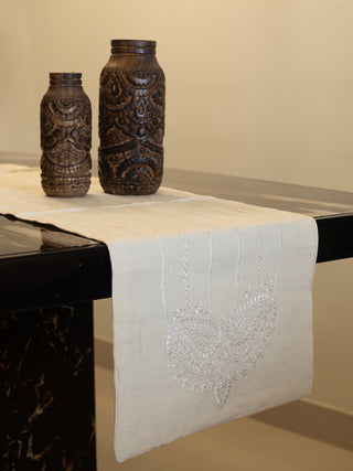 White Linen Table Runner Samuday Crafts