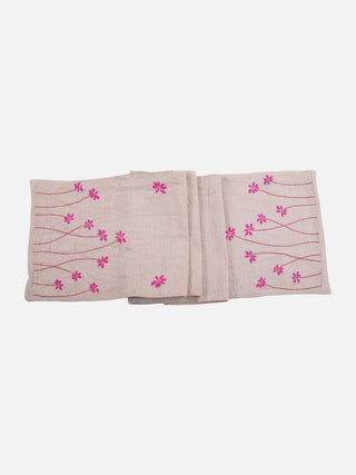 Jute table Runner With Pink Chikankari Embroidery (72&doublequoteX24&doublequote) Samuday Crafts