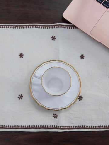 Cream Colour Table Mat With Pink Embroidery