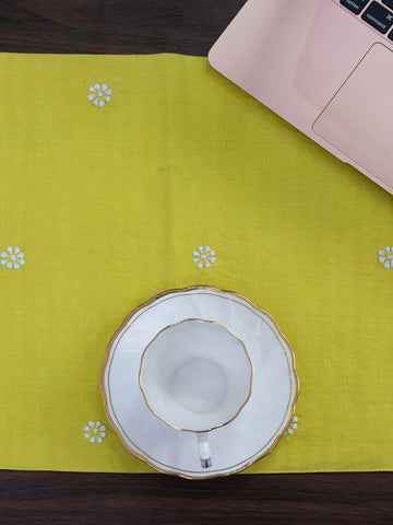 Yellow Linen Table Mat With Embroidery