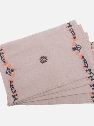 Jute Table place mat With Orange And Black Chikankari Samuday Crafts