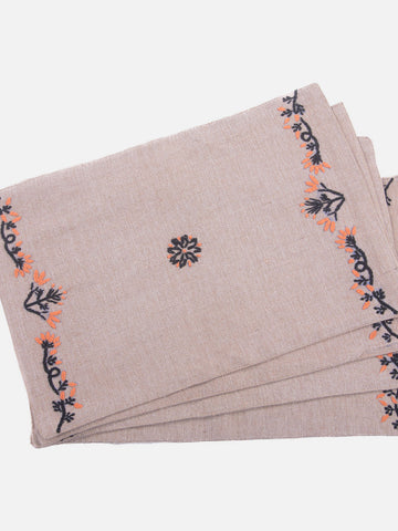 Jute Table Place Mat With Orange And Black Chikankari