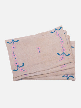 Jute Table Place mat With  Pink Chikankari Embroidery Samuday Crafts