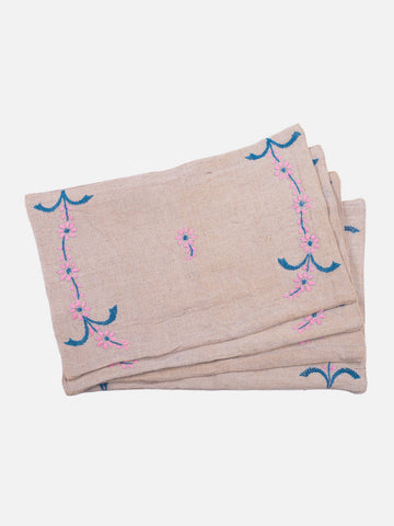 Jute Table Place Mat With  Pink Chikankari Embroidery