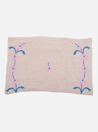 Jute Table Place mat With  Pink Chikankari Embroidery Samuday Crafts