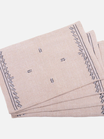 Jute Table Place Mat With Black Chikankari Embroidery